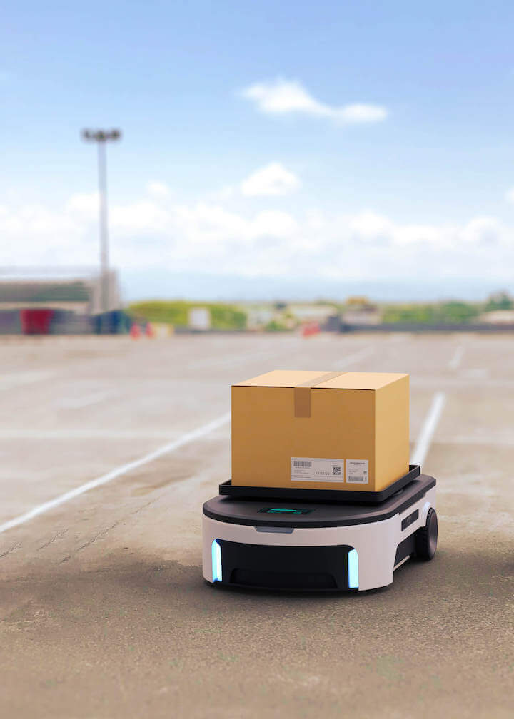 Self-driving robot, Delivery drone with a package