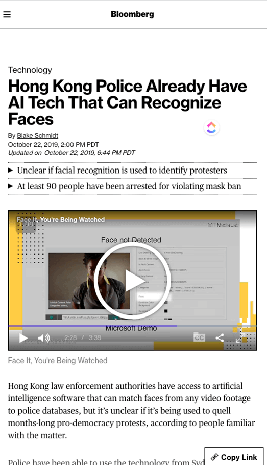 Screenshot of article on Bloomberg with the title 